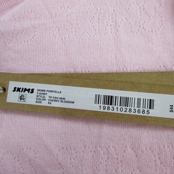 SKIMS Logo Pointelle Shirt Womens XS Cherry Blossom Pink Printed Stretch NWT - Picture 7 of 9